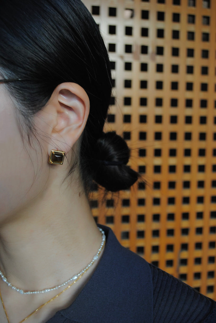 (タイガーアイ/gold) rope around square pierce