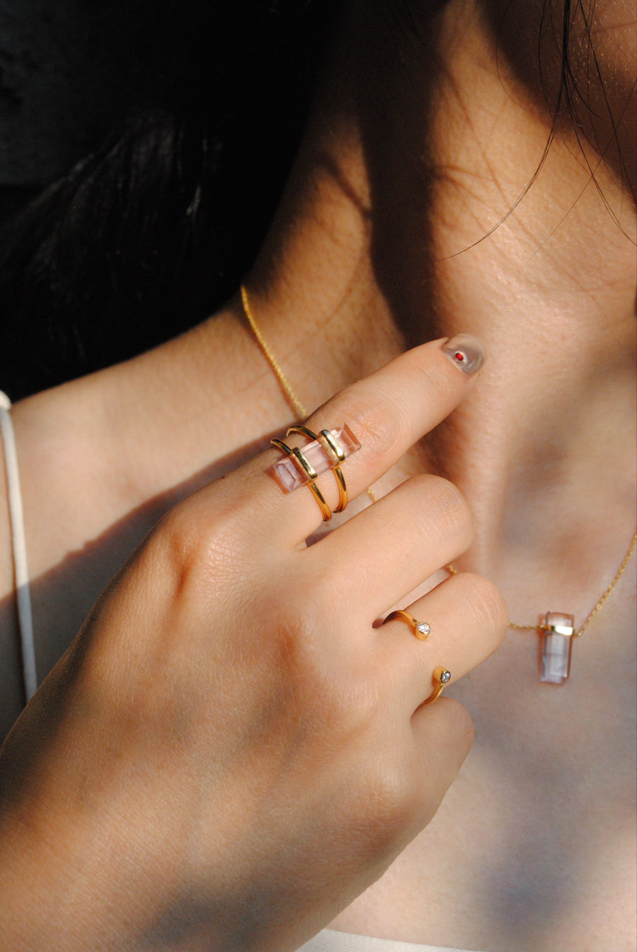 (Pink amethyst/gold) rect bandage ring