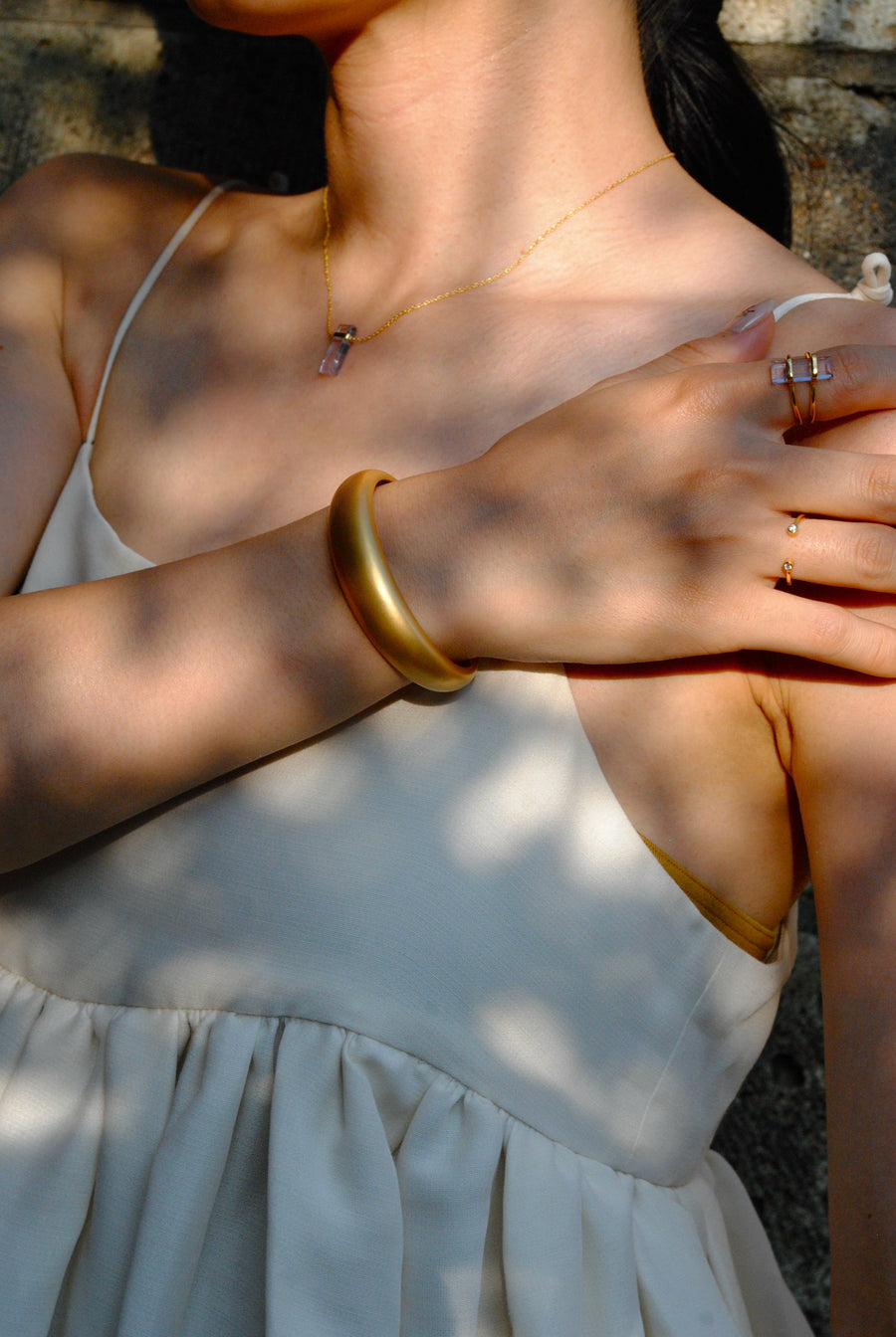 (Pink amethyst/gold) rect bandage ring