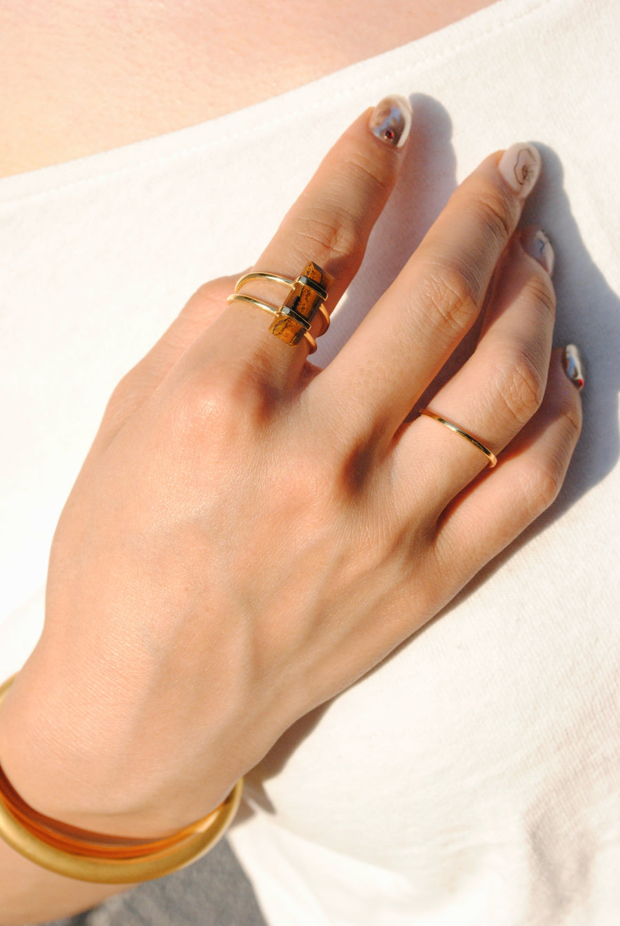 (Tiger Eye/Gold) Rect Bandage Ring