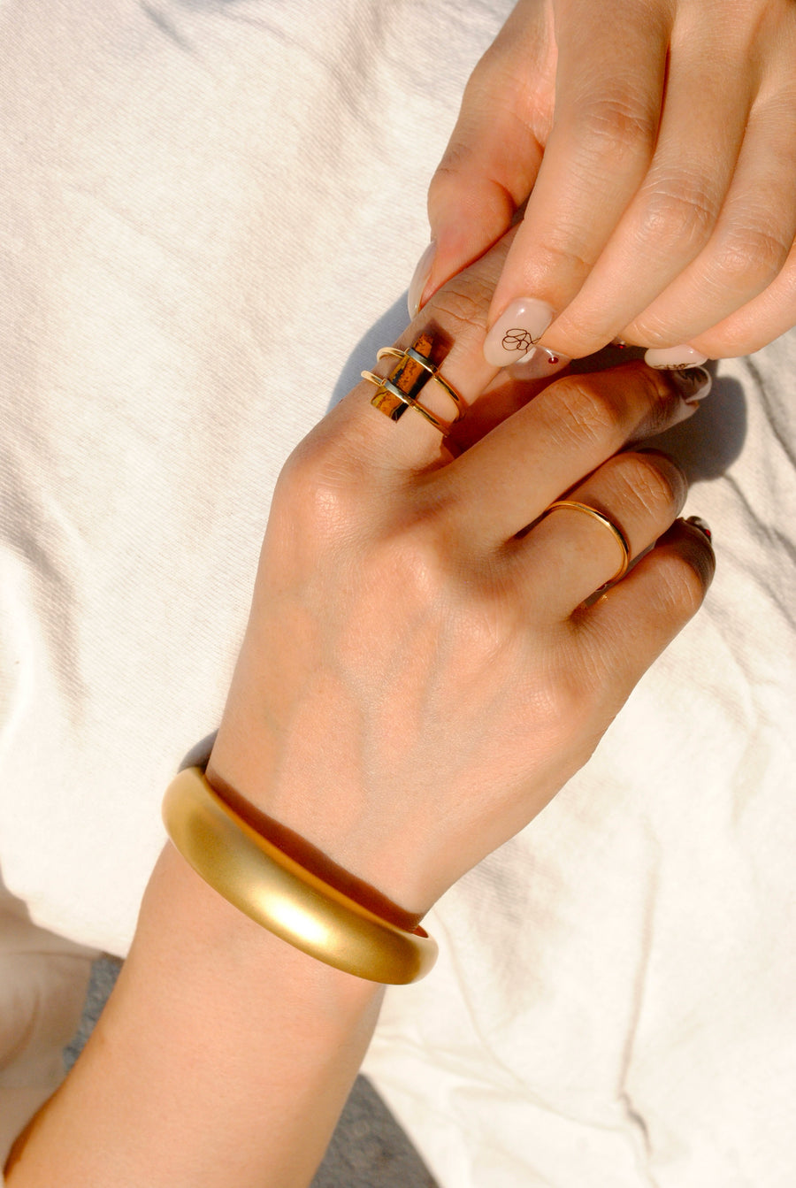 (Tiger Eye/Gold) Rect Bandage Ring