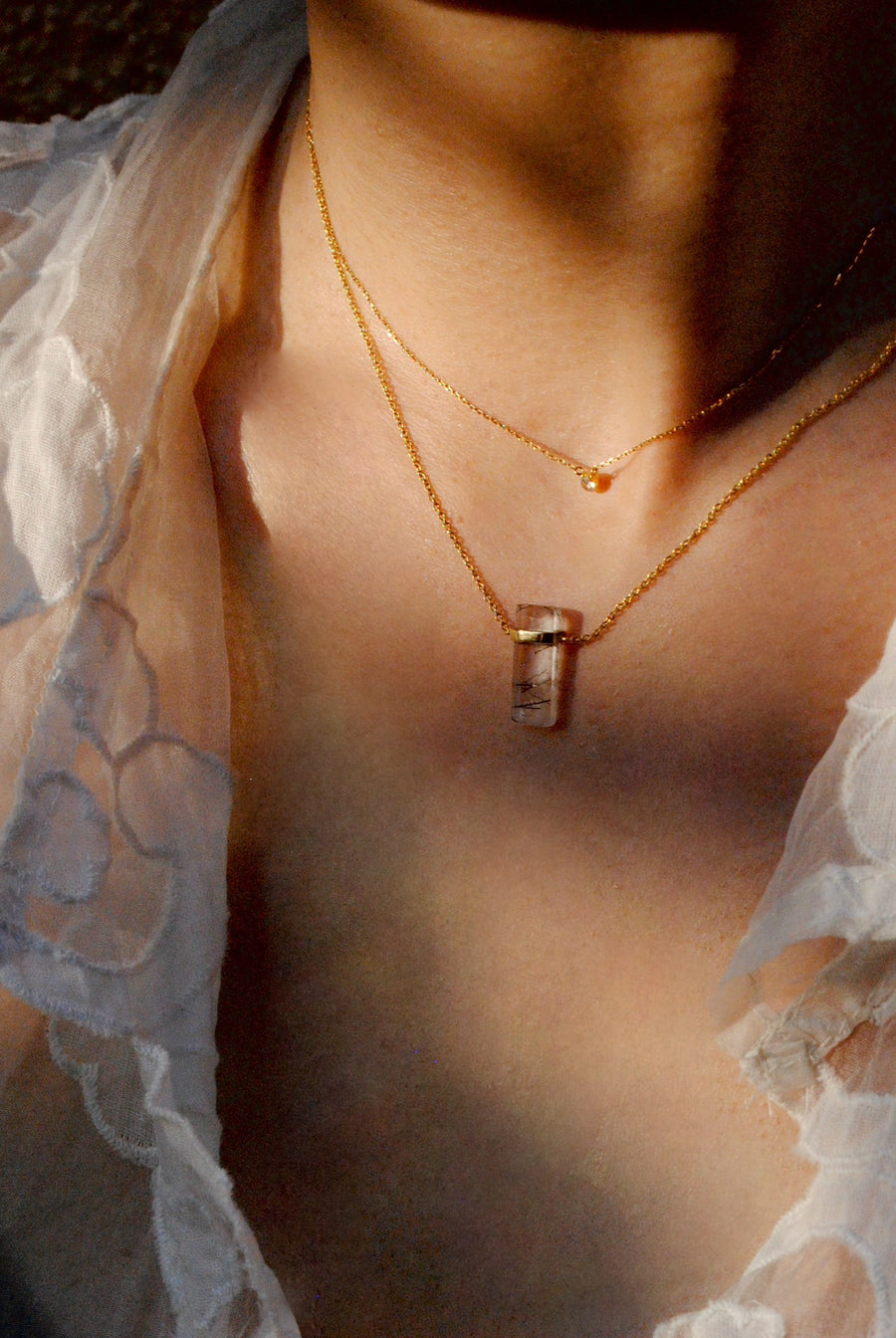 (ブラックルチルインクオーツ/gold) rect bandage necklace