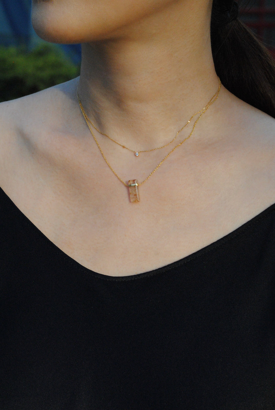 (Golden rutilated quartz/gold) rect bandage necklace