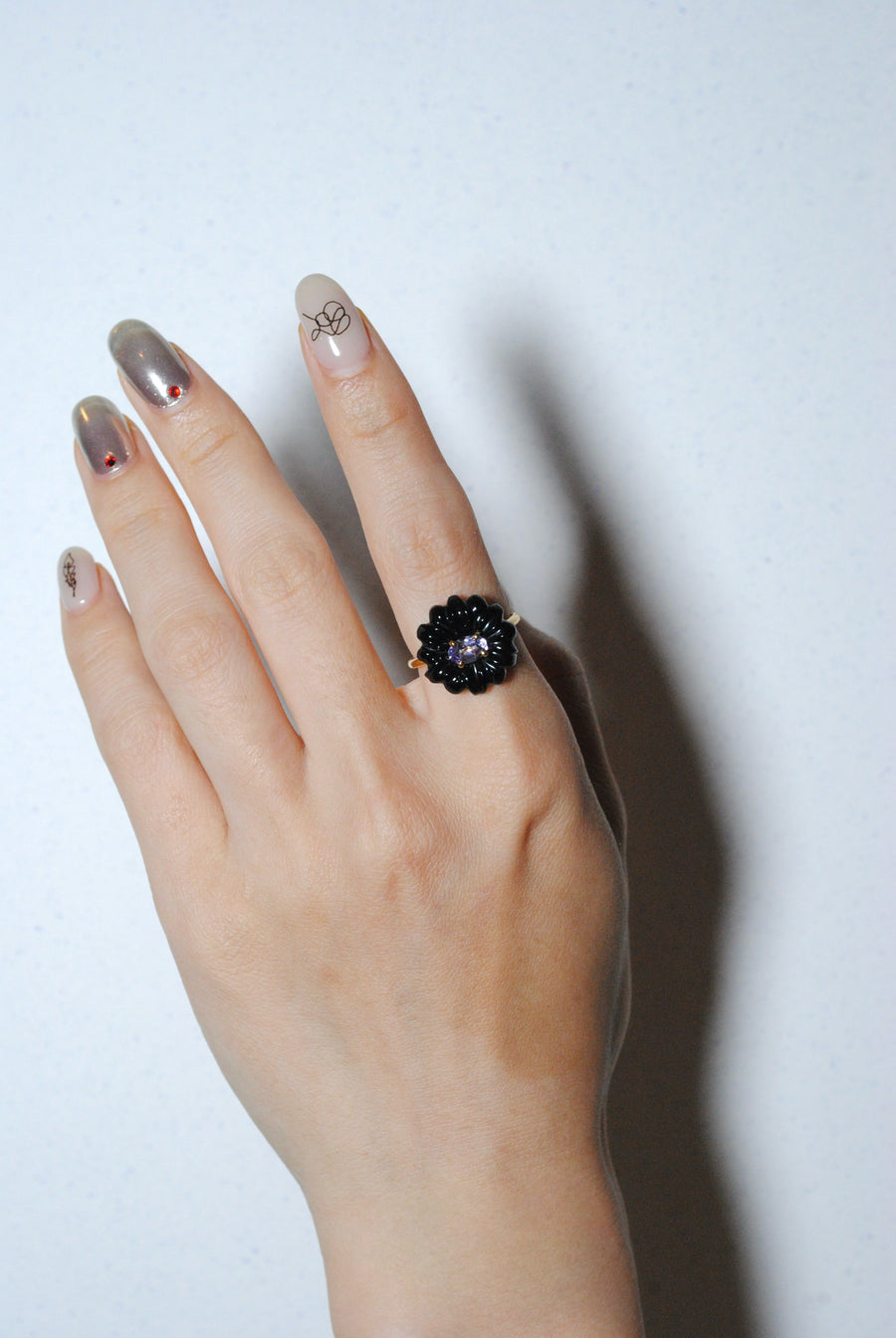 ブラックオニキス&ピンクアメジスト) flower ring ODR198004 | ödül