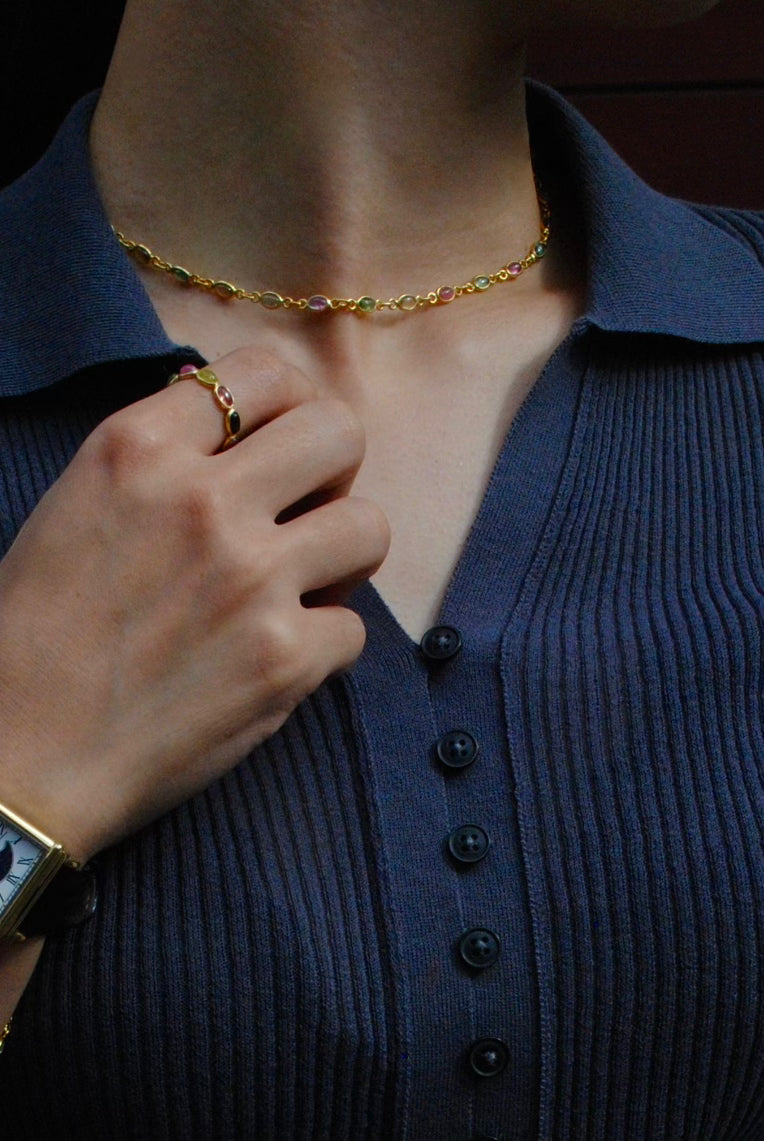(マルチトルマリン/gold) oval horizon CAB eternity ring