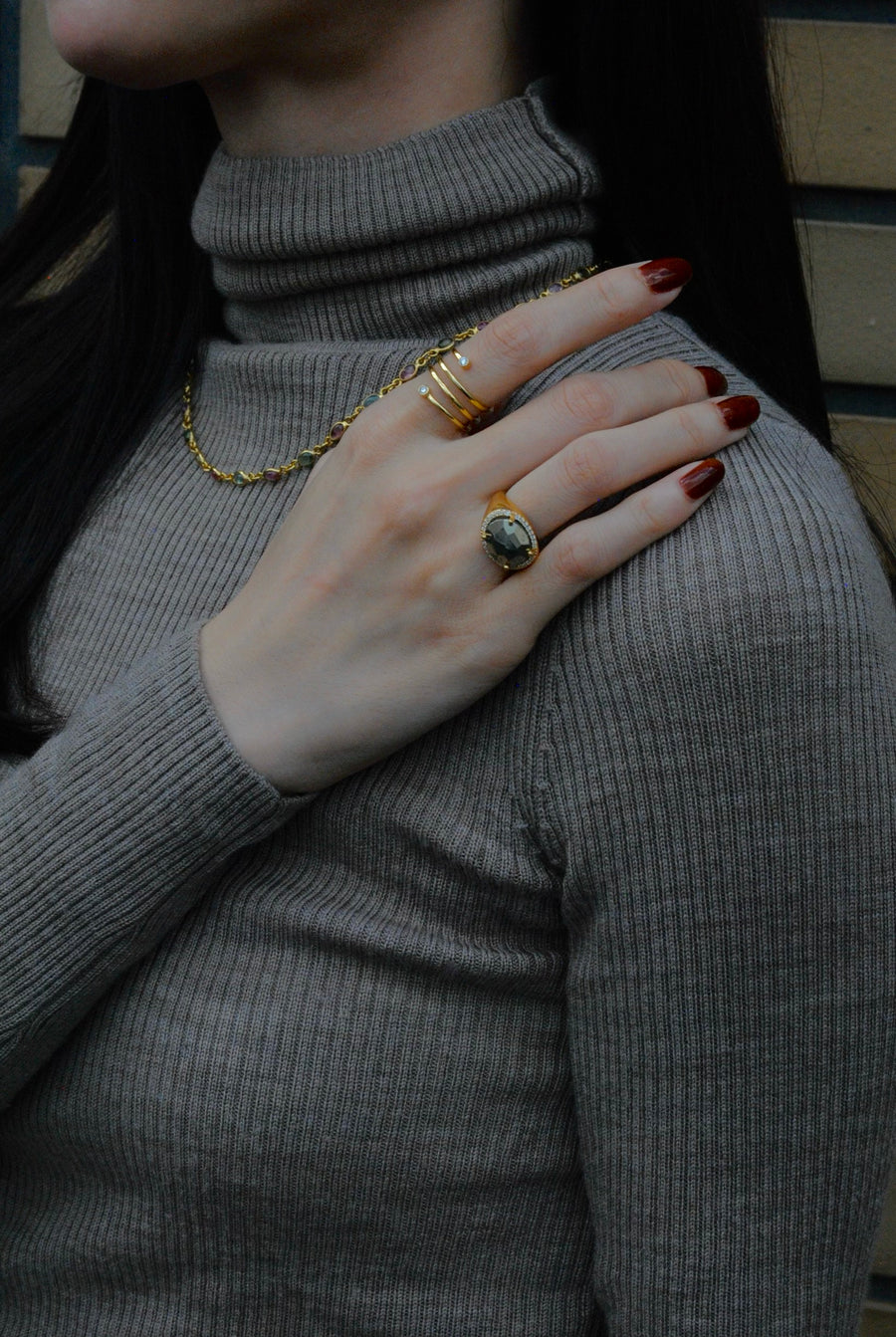 (マルチトルマリン/gold) oval horizon CAB eternity necklace