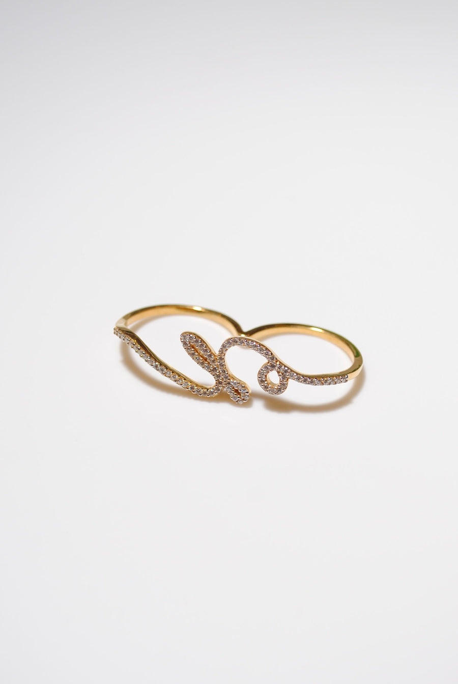 (モアサナイト/gold) drawing double finger ring