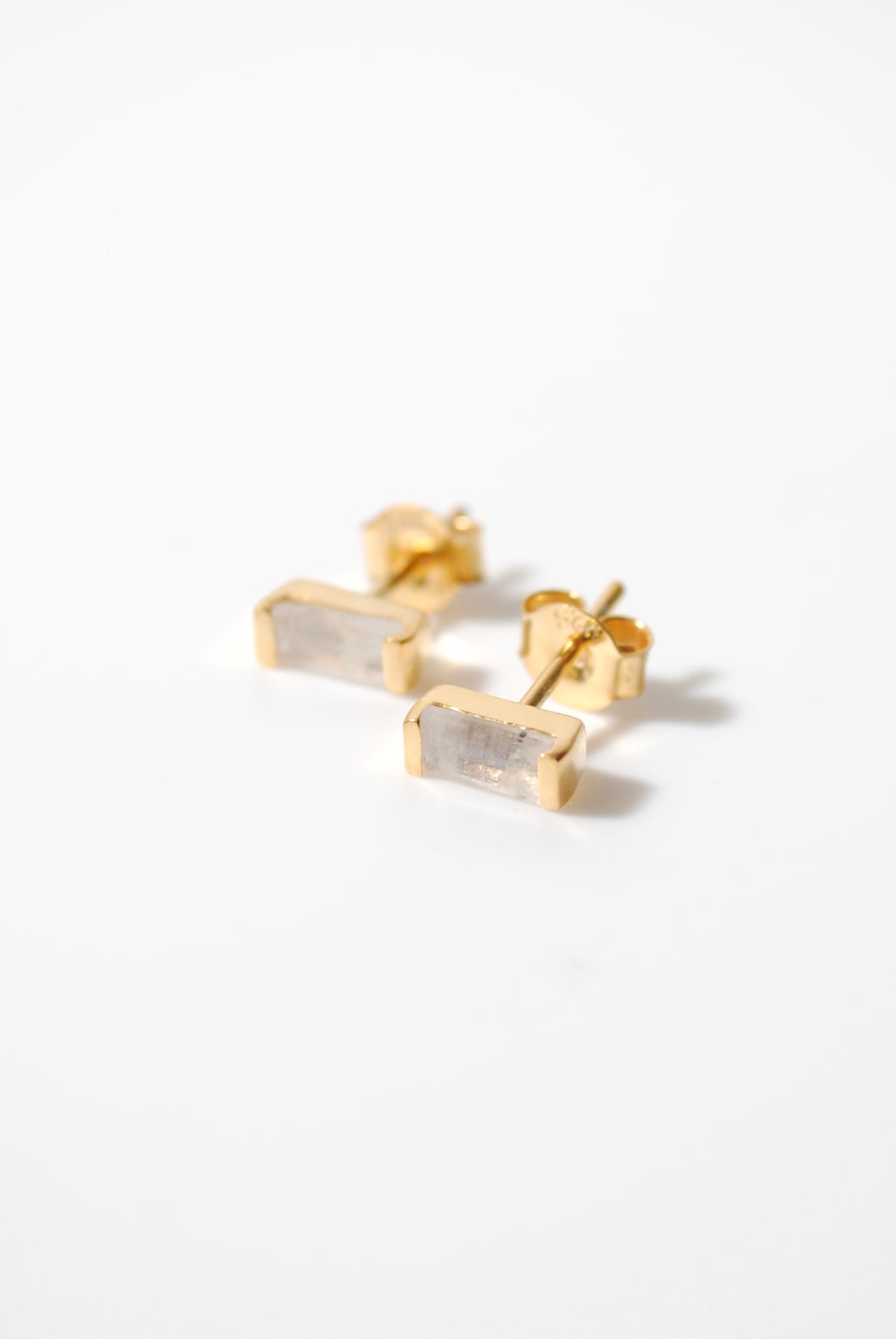 (レインボームーンストーン/gold) mini rect boad earring