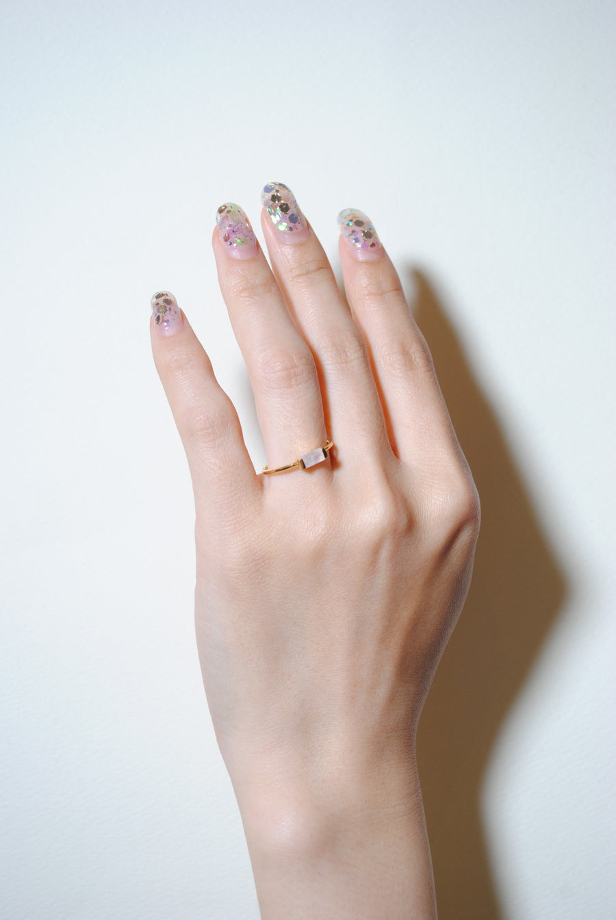 (レインボームーンストーン/gold) mini rect boad ring