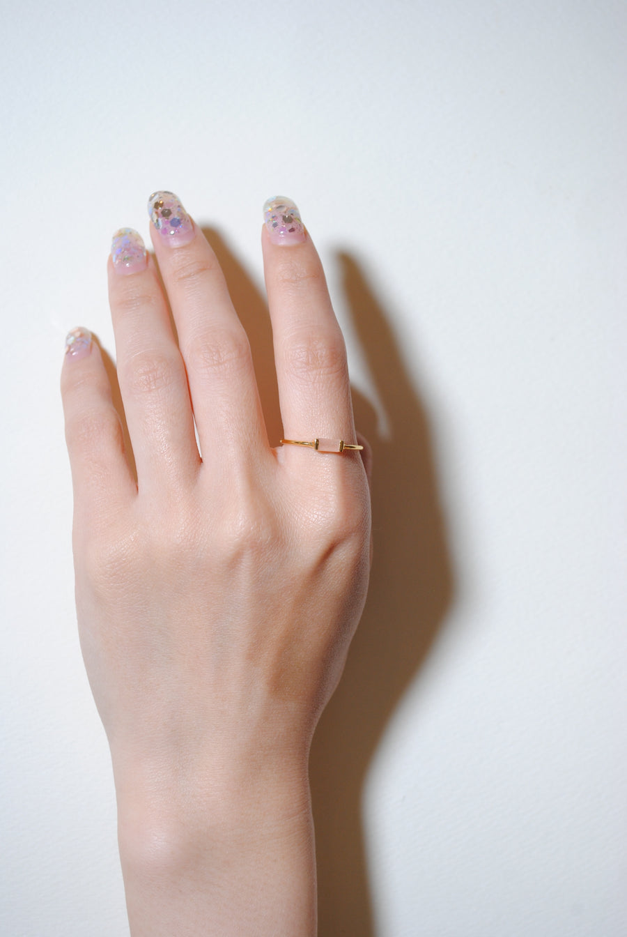 (ピーチムーンストーン/gold) mini rect boad ring