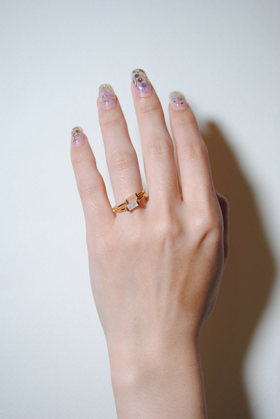 (レインボームーンストーン/gold) mini rect boad ring