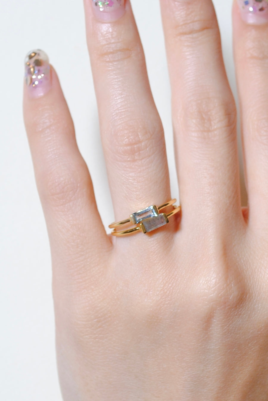 (ブルートパーズ/gold) mini rect boad ring