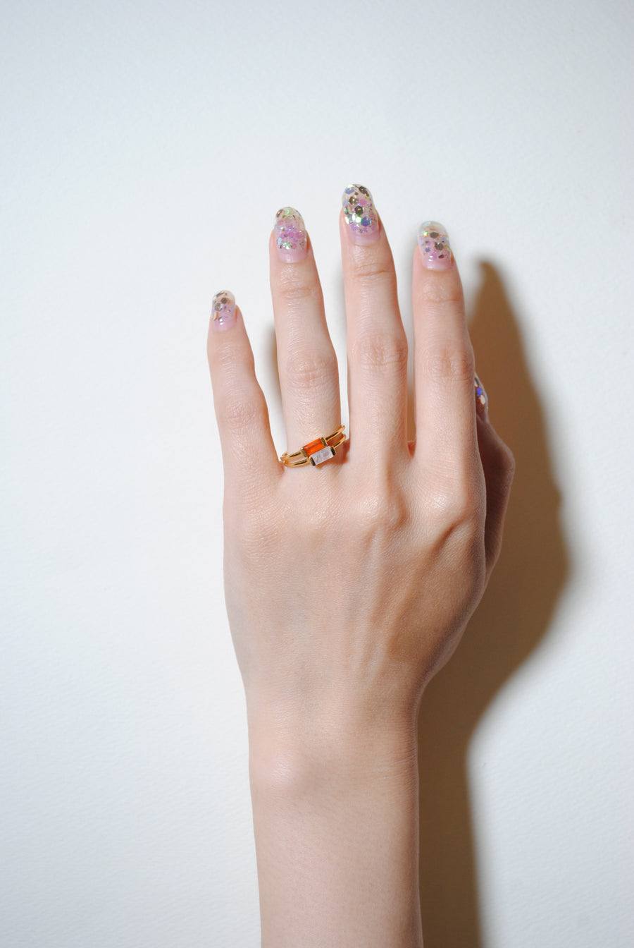(レインボームーンストーン/gold) mini rect boad ring