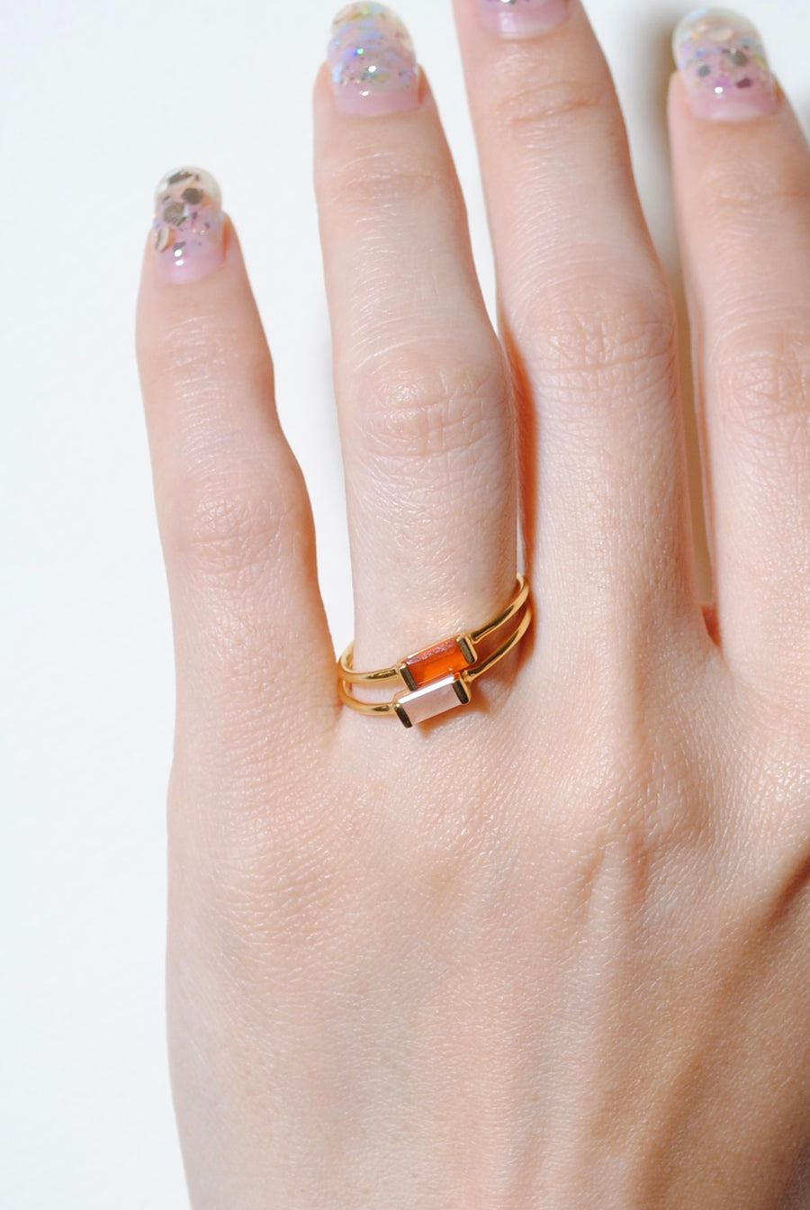 (ピーチムーンストーン/gold) mini rect boad ring