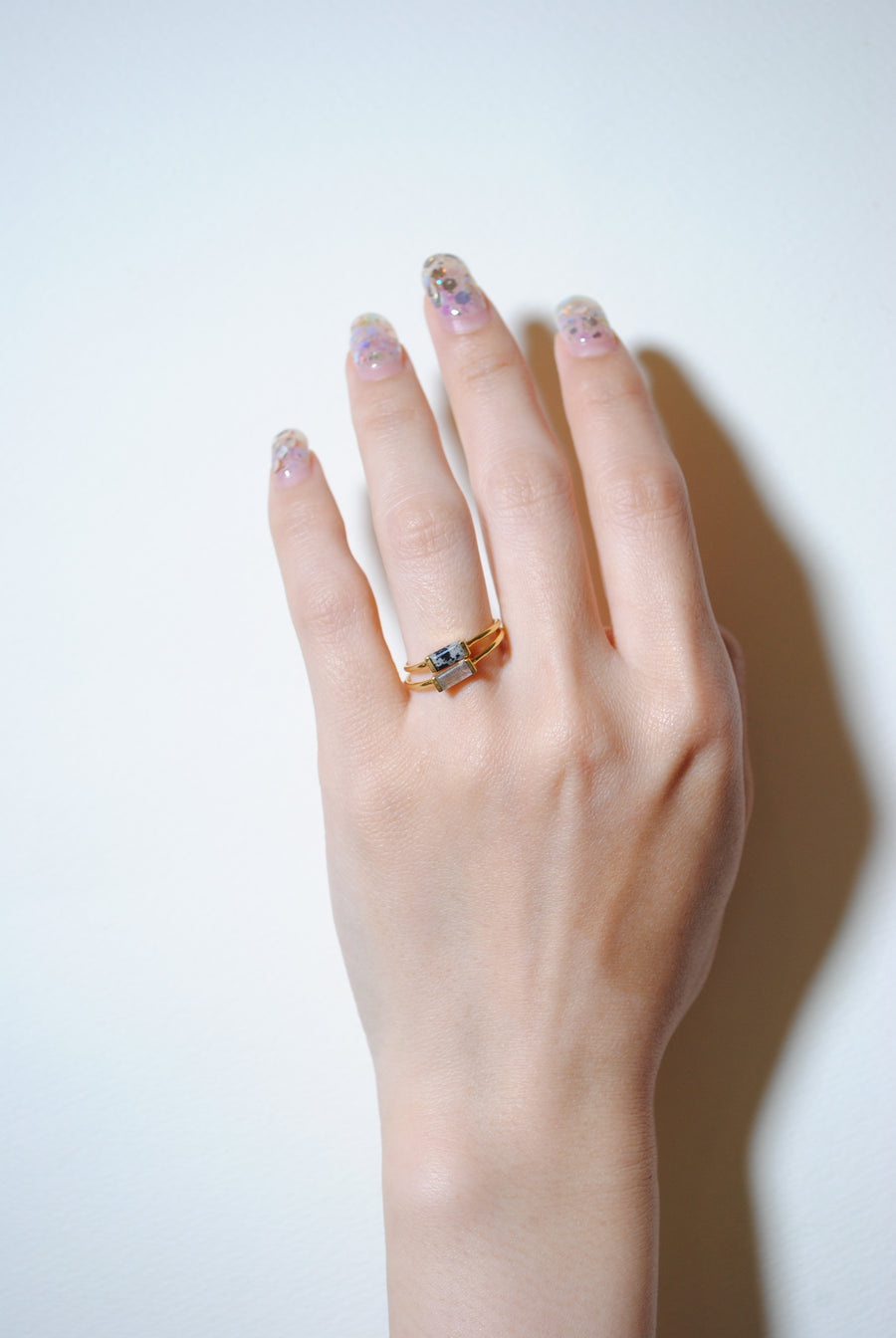 (ラブラドライト/gold) mini rect boad ring