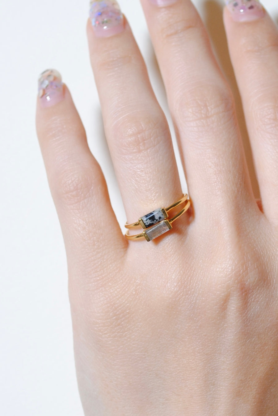 (ラブラドライト/gold) mini rect boad ring