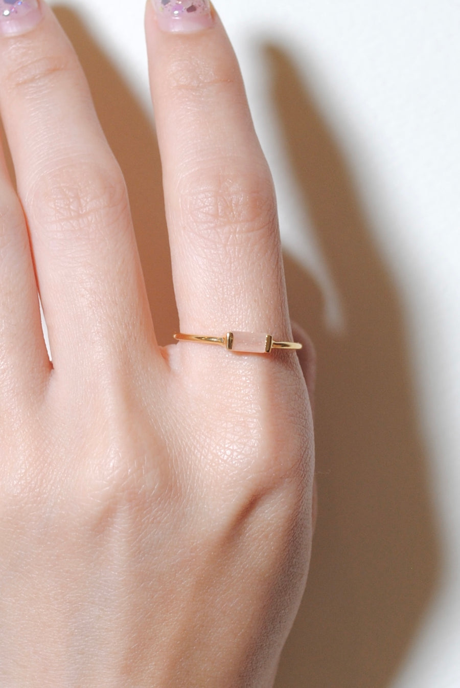 (ピーチムーンストーン/gold) mini rect boad ring