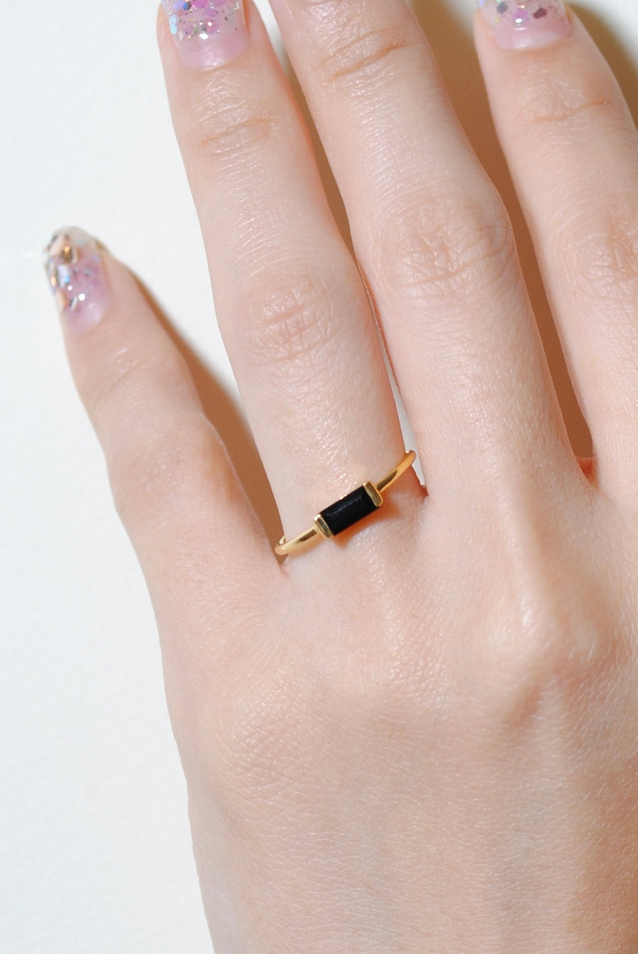 (ブラックオニキス/gold) mini rect boad ring