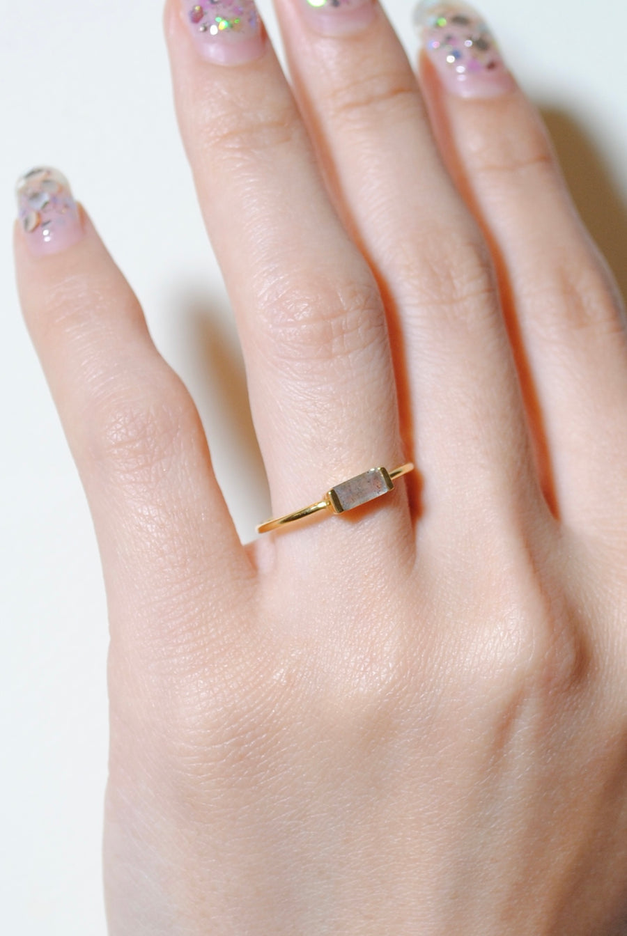 (ラブラドライト/gold) mini rect boad ring