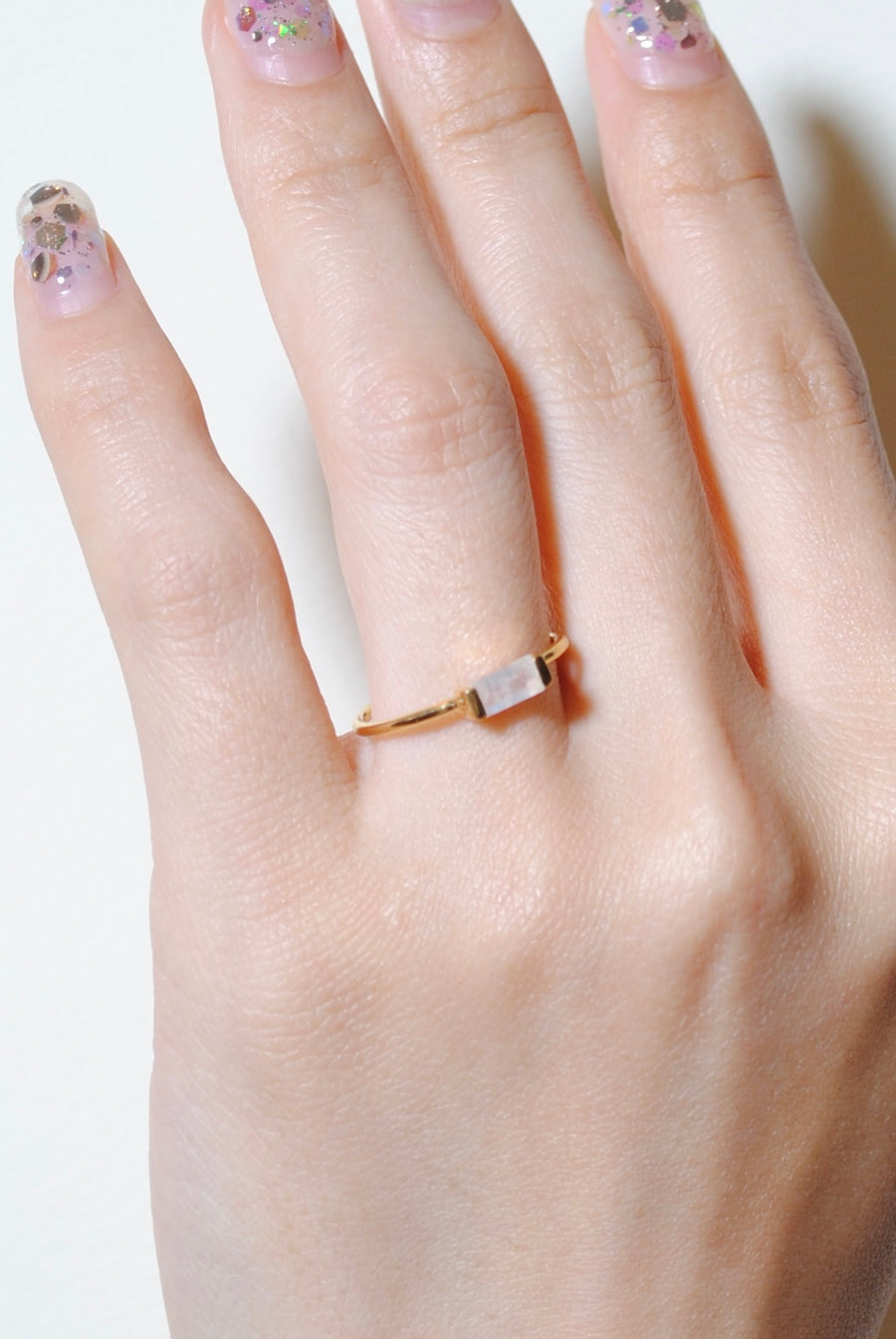 (レインボームーンストーン/gold) mini rect boad ring