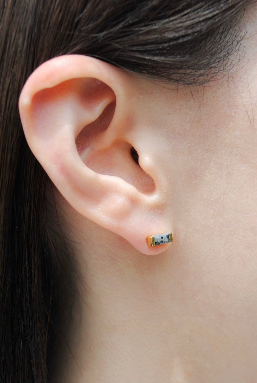 (ダルメシアンジャスパー/gold) mini rect boad earring