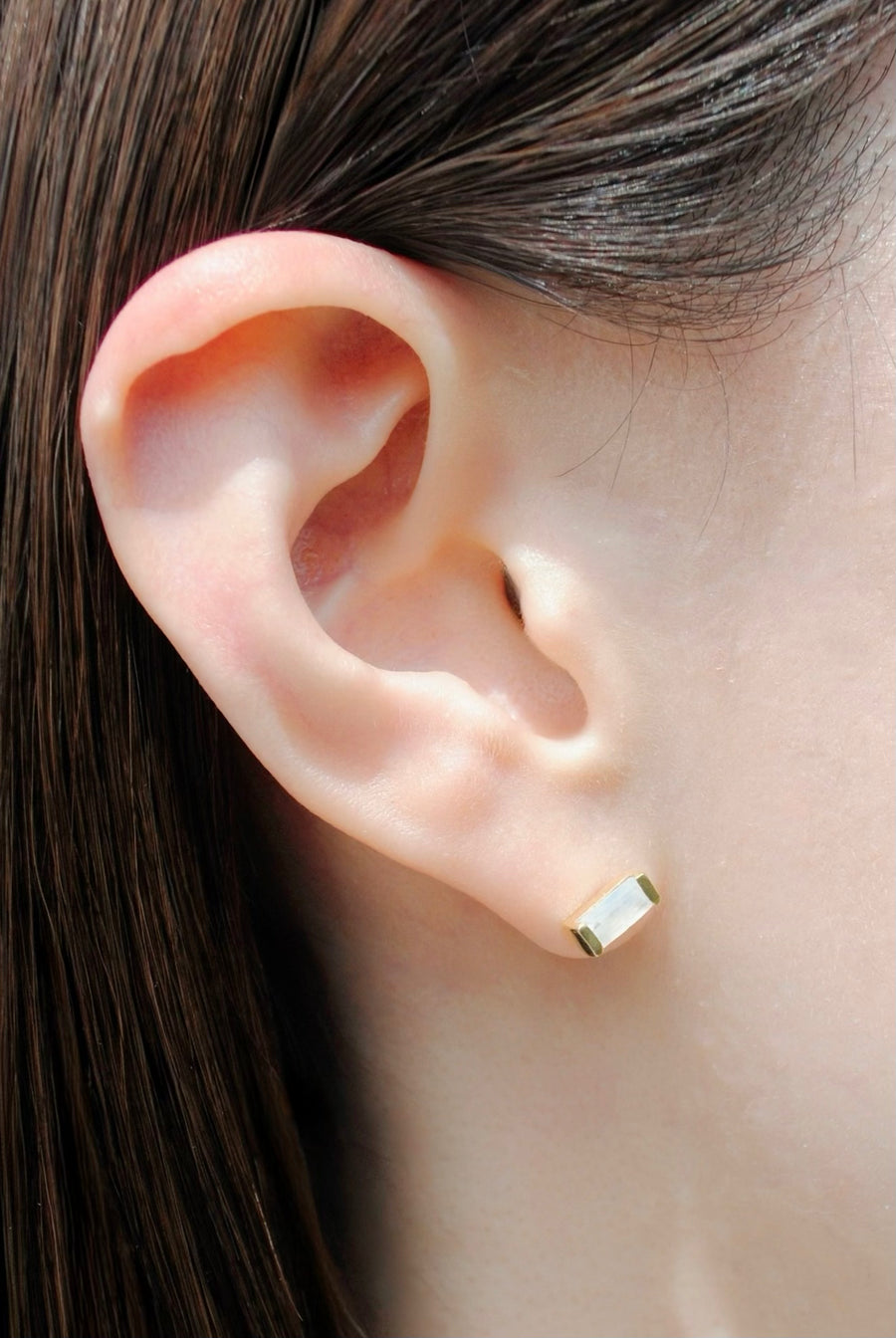 (レインボームーンストーン/gold) mini rect boad earring