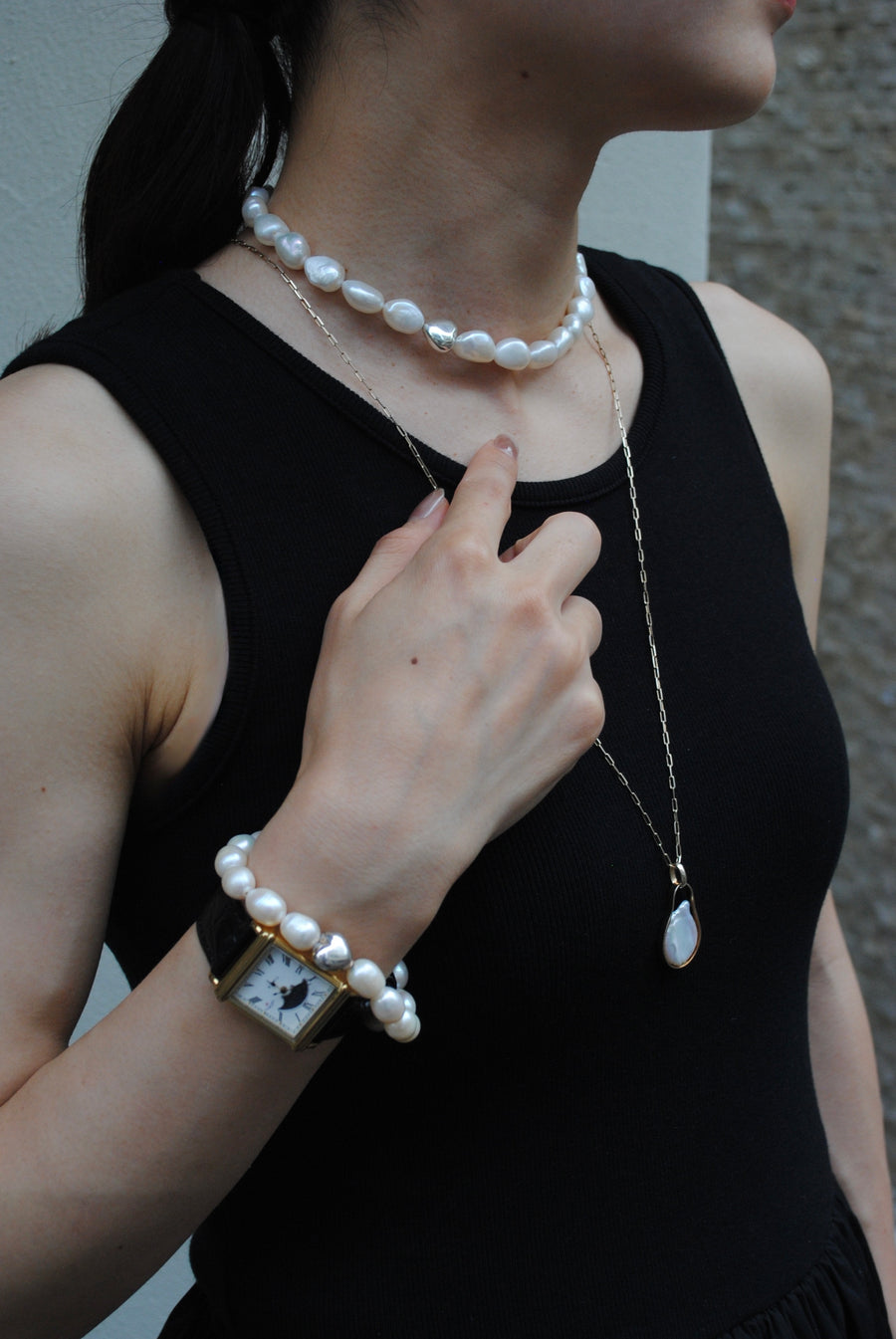 (パール/silver) heart mantel pearl necklace
