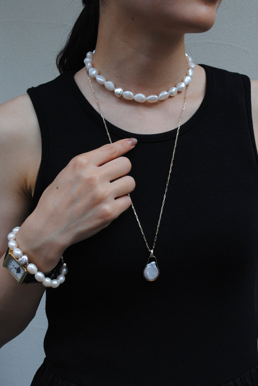 (パール/silver) heart mantel pearl necklace
