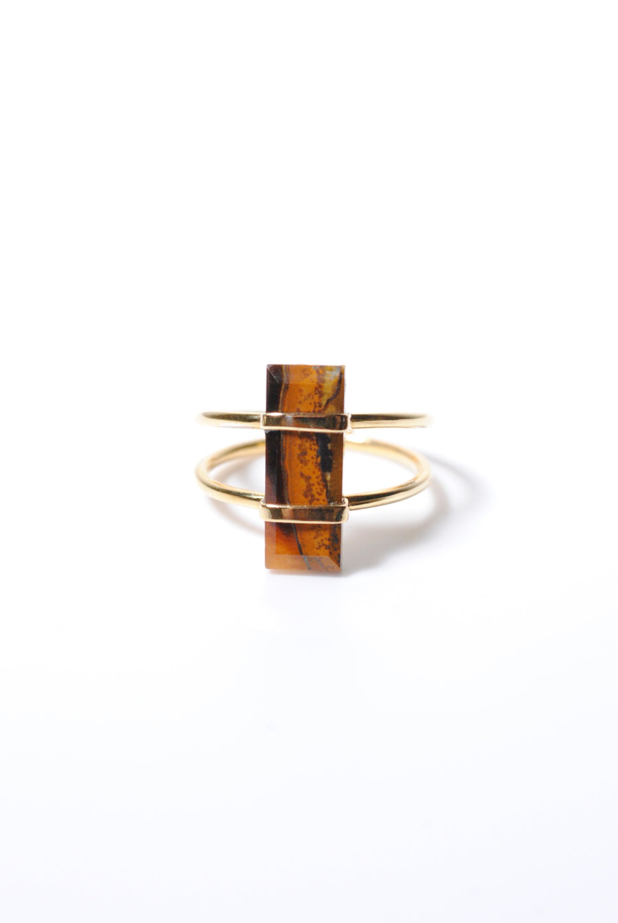 (Tiger Eye/Gold) Rect Bandage Ring