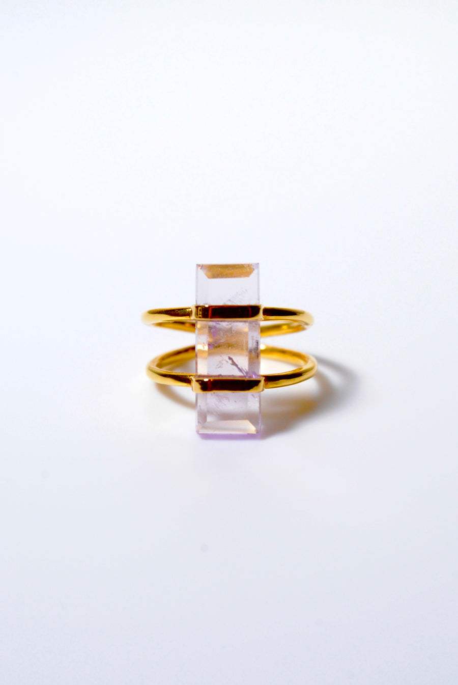 (Pink amethyst/gold) rect bandage ring