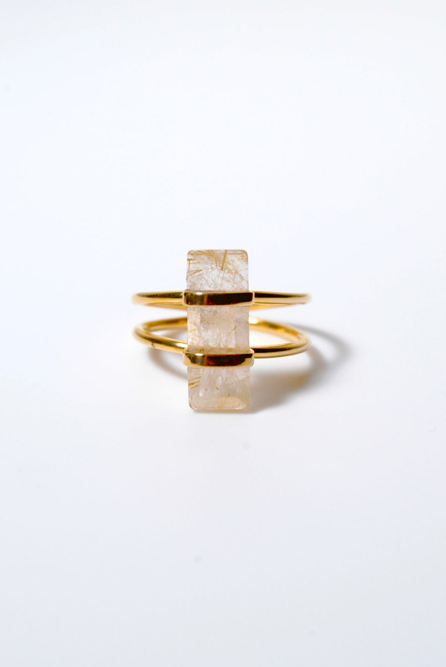 (Golden rutilated quartz) rect bandage ring