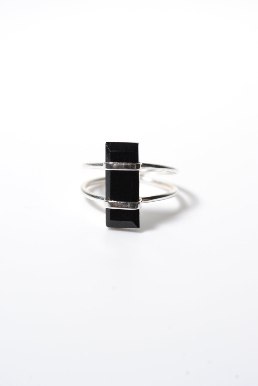 (Black onyx/silver) rect bandage ring