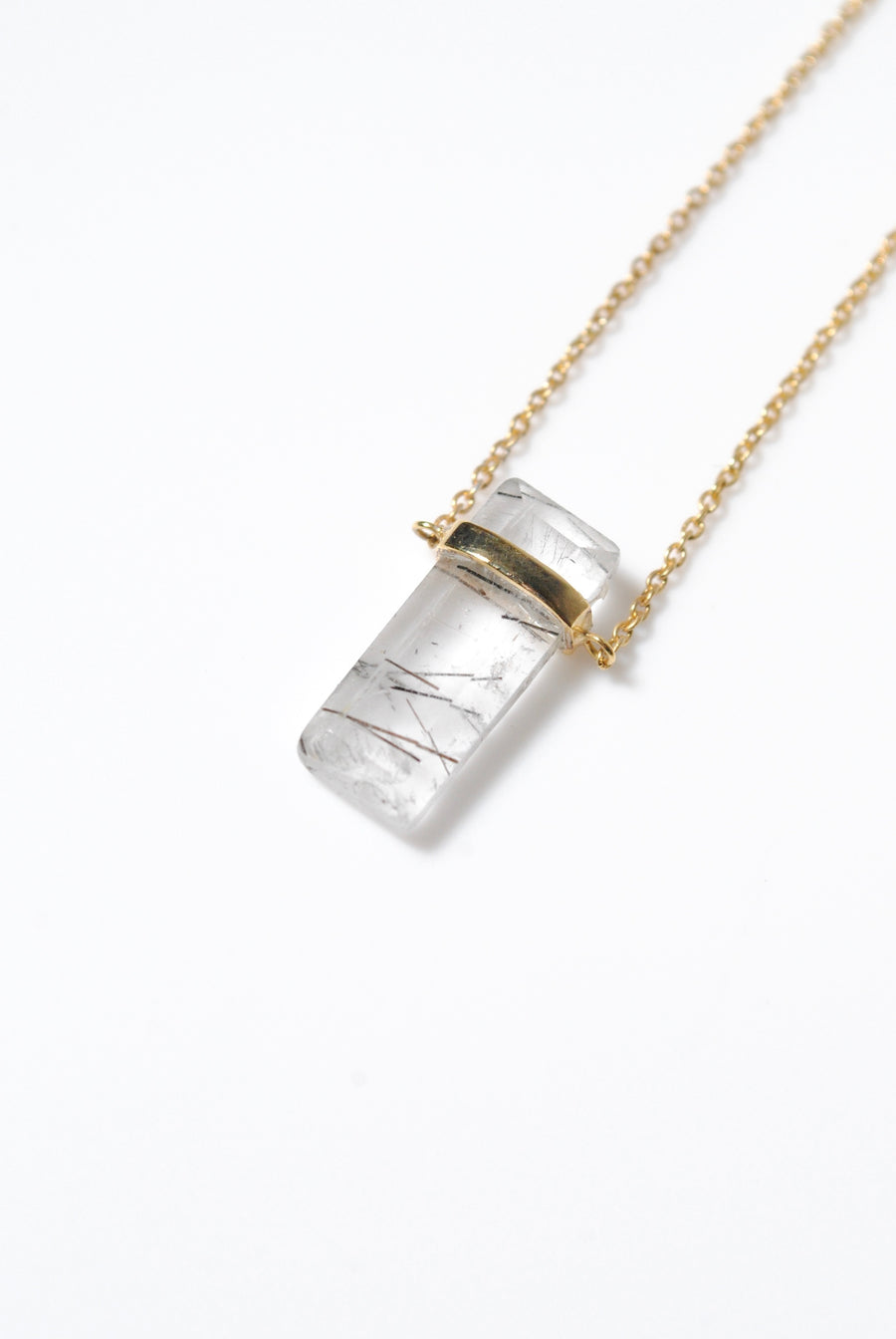 (ブラックルチルインクオーツ/gold) rect bandage necklace