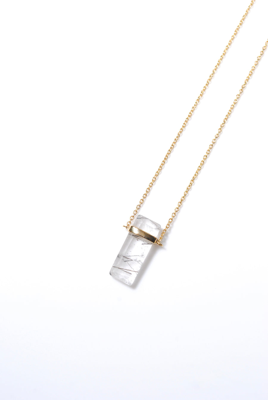 (ブラックルチルインクオーツ/gold) rect bandage necklace
