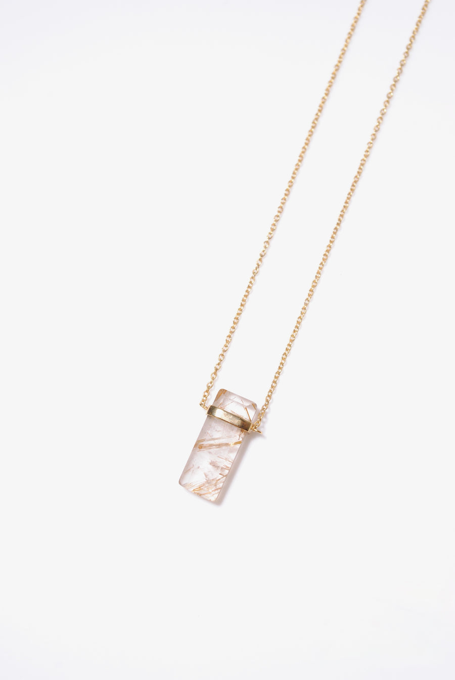 (Golden rutilated quartz/gold) rect bandage necklace