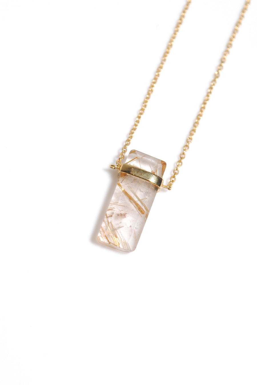 (Golden rutilated quartz/gold) rect bandage necklace