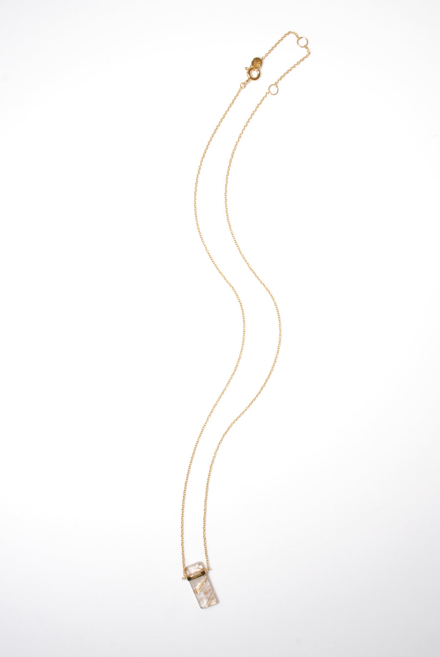 (Golden rutilated quartz/gold) rect bandage necklace