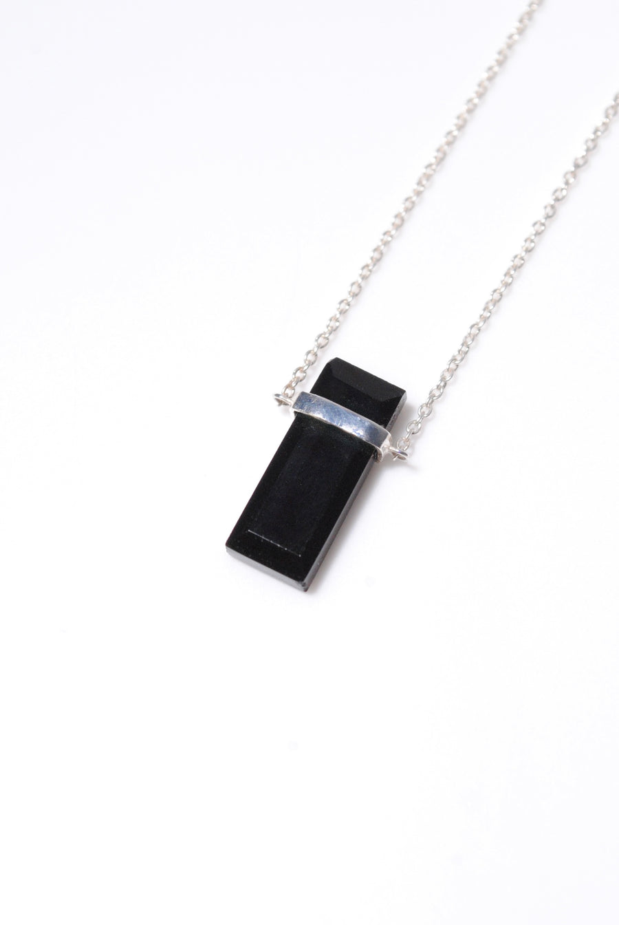 (Black onyx/silver) rect bandage necklace