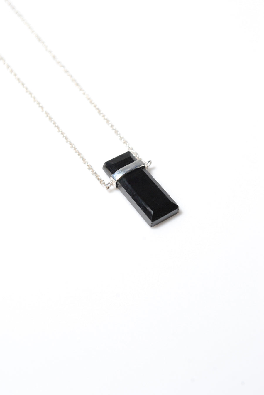 (Black onyx/silver) rect bandage necklace