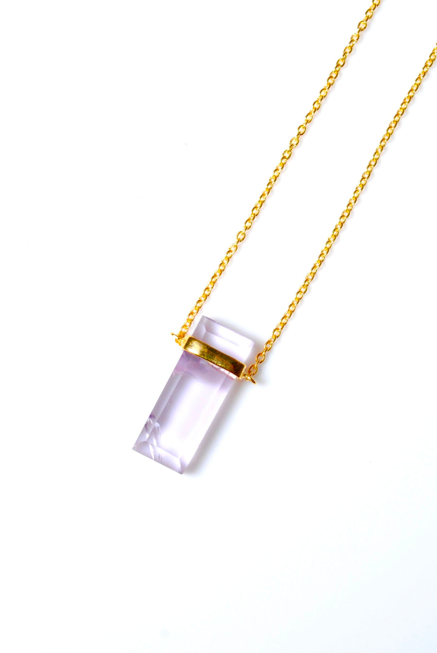 (Pink amethyst/gold) rect bandage necklace