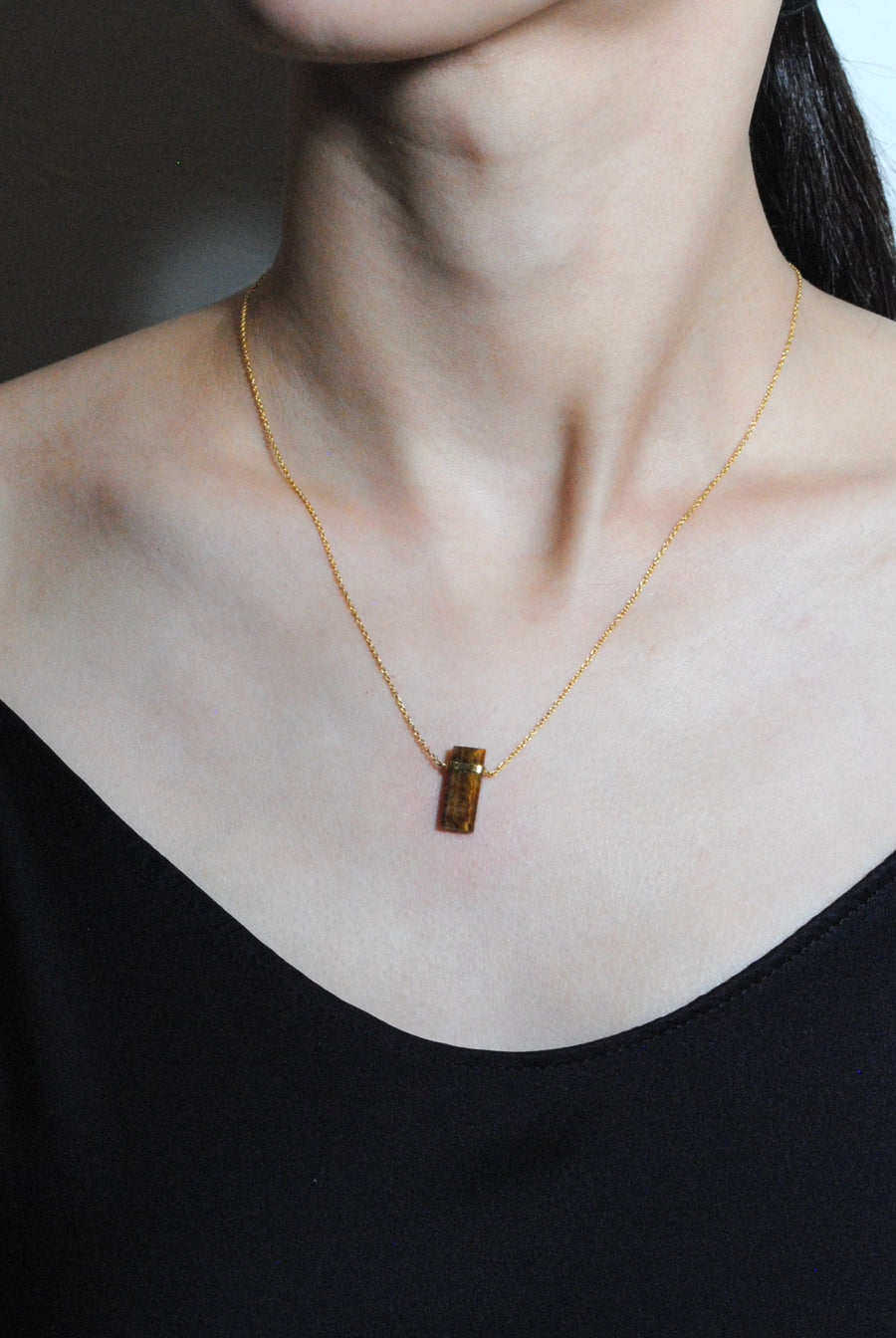 (タイガーアイ/gold) rect bandage necklace