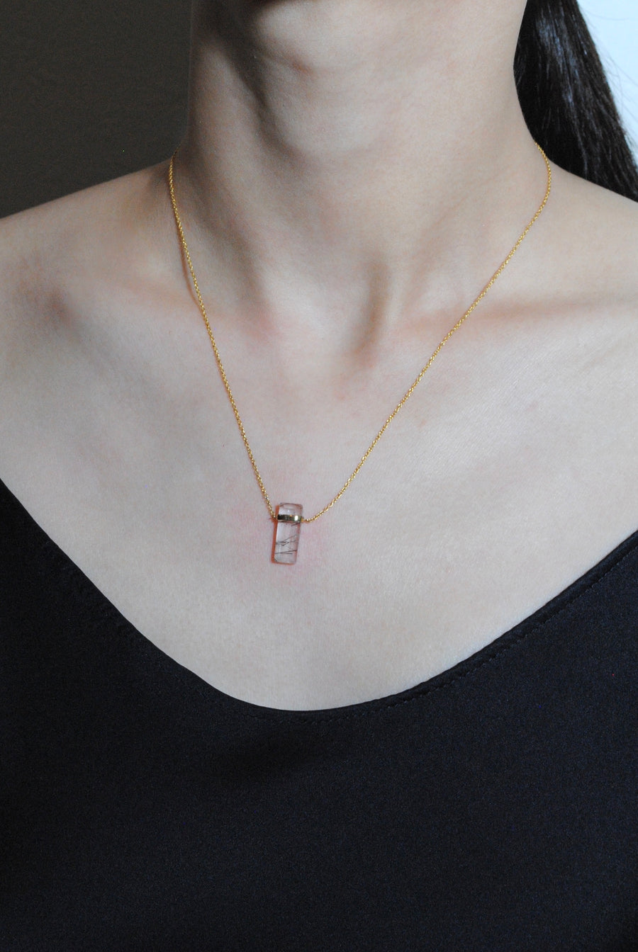 (ブラックルチルインクオーツ/gold) rect bandage necklace