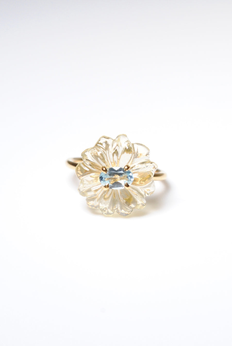 (Lemon quartz &amp; blue topaz) flower carving ring