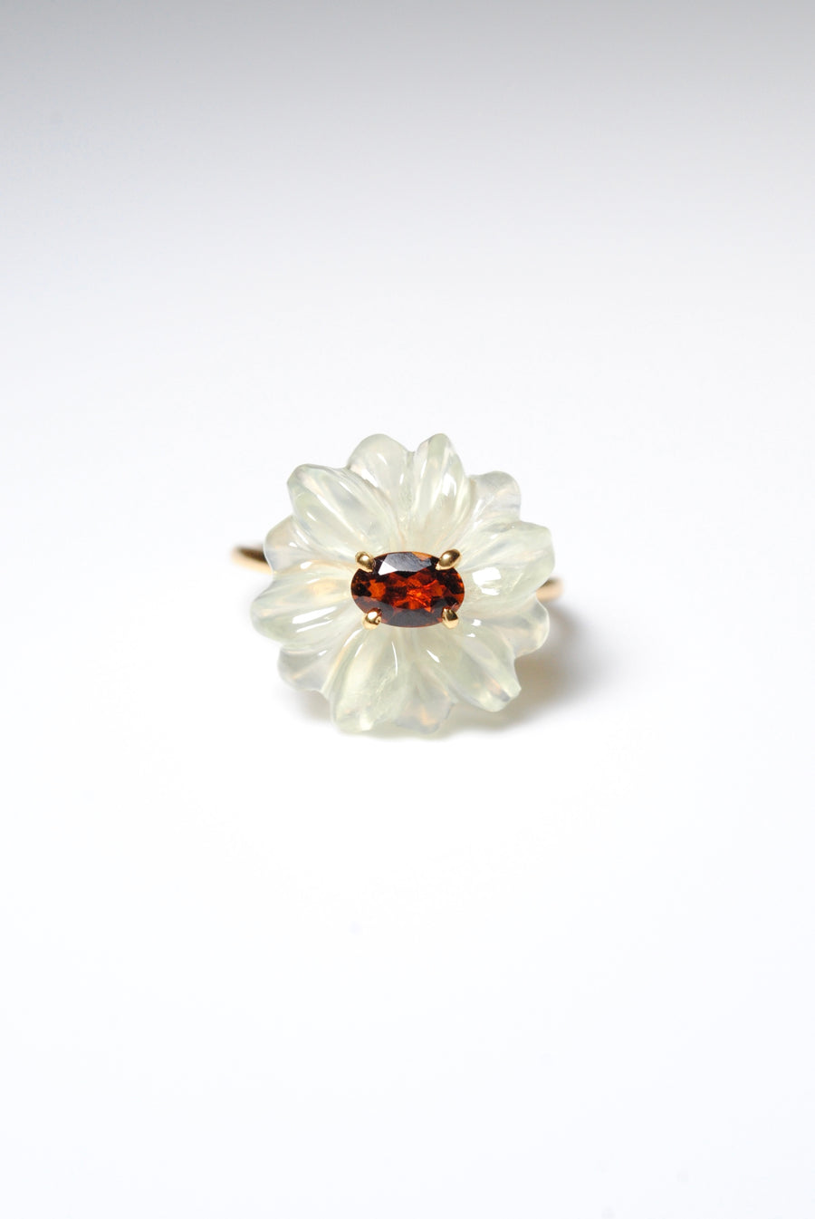 (Prehnite &amp; Petrotourmaline) flower carving ring