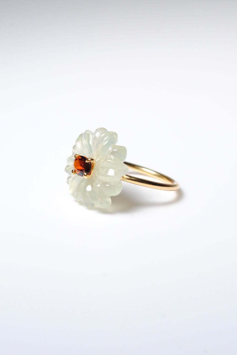 (Prehnite &amp; Petrotourmaline) flower carving ring