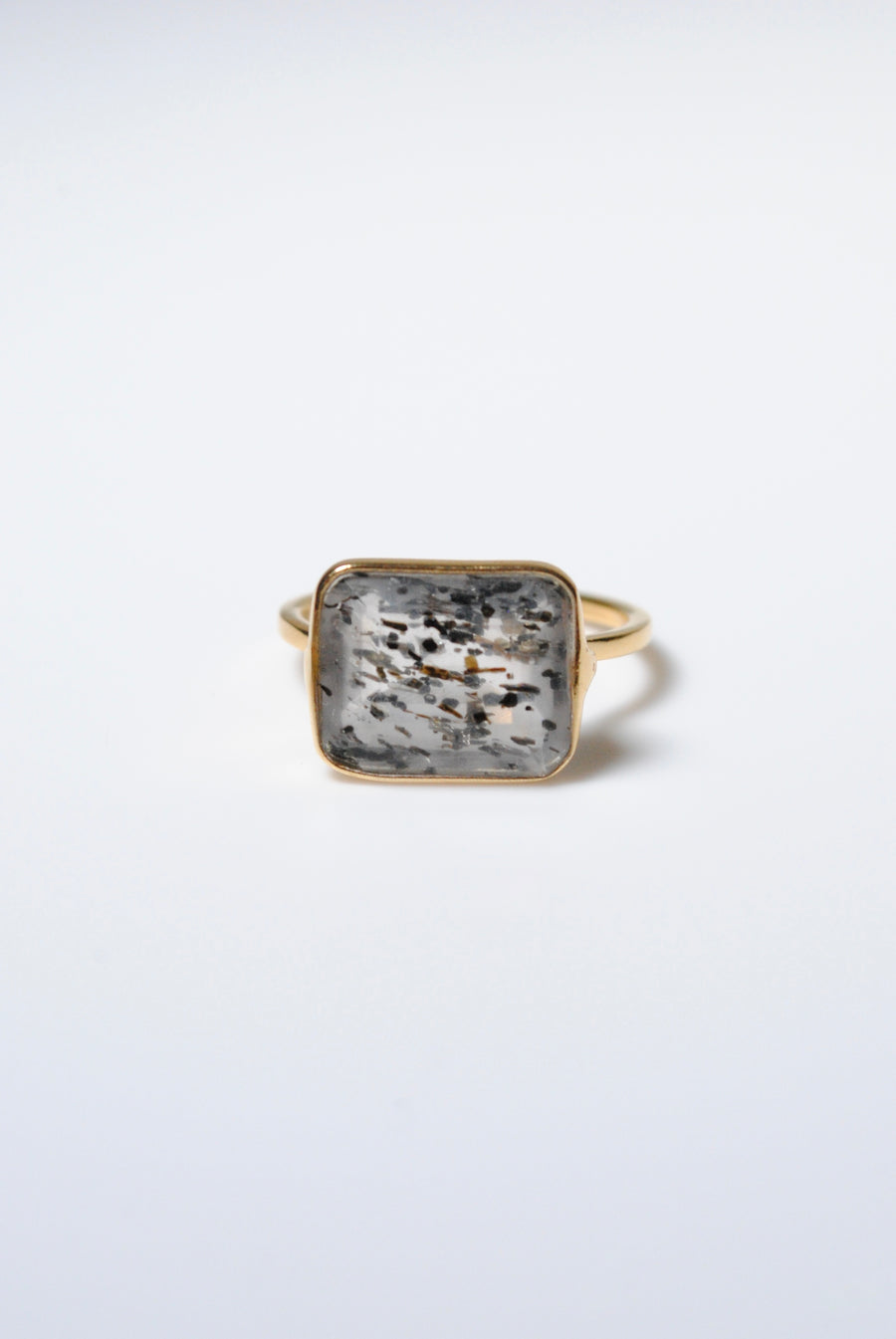 (Dot Quartz/gold) Octagon Tile Ring