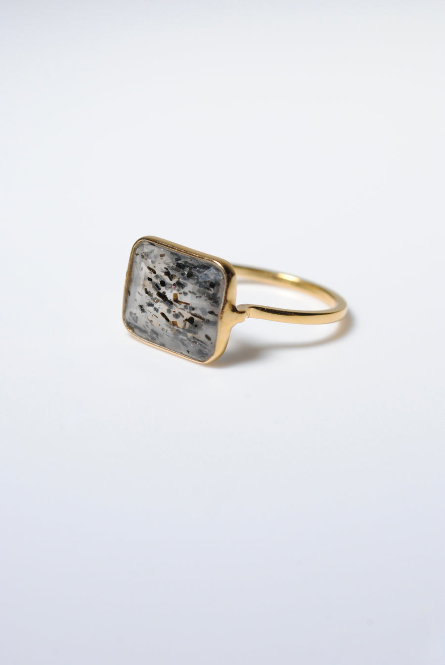 (Dot Quartz/gold) Octagon Tile Ring