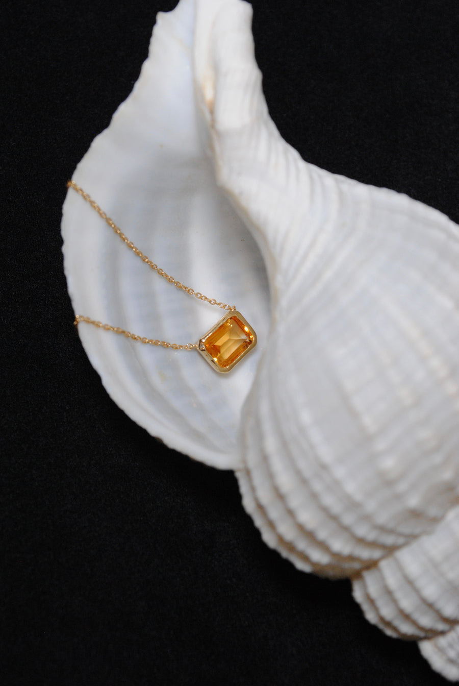 (ディープシトリン/silver) octagon tile necklace