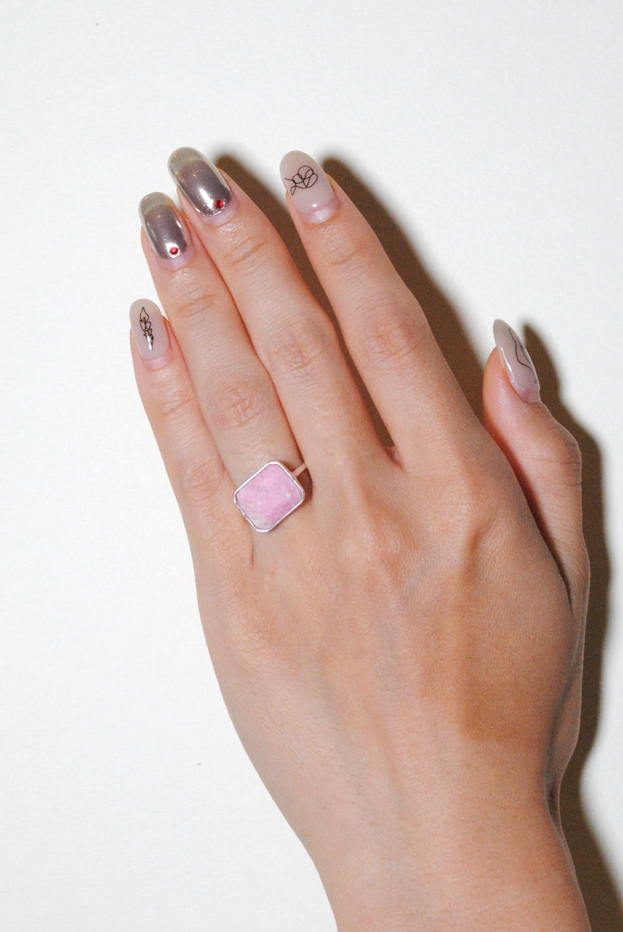 (Thulite/silver) octagon tile ring