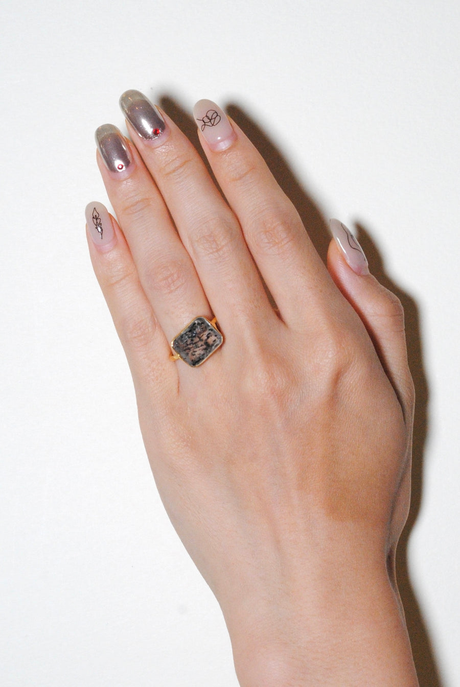 (Dot Quartz/gold) Octagon Tile Ring